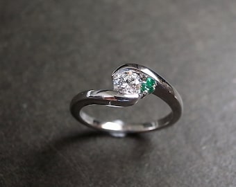 green emerald engagement ring, 14K Gold Gemstone Bridal Ring, Unique Art Deco Inspired Wedding Jewelry by HN Jewelry