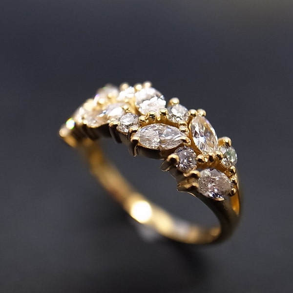 Marquise Diamond Wedding Ring in 14K Gold, Marquise Diamond Engagement Ring, Marquise Diamond Ring, Diamond Wedding Band, Marquise Rings