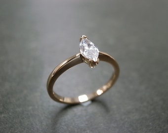 Marquise Diamond  Solitaire Engagement Ring in 18K Rose Gold