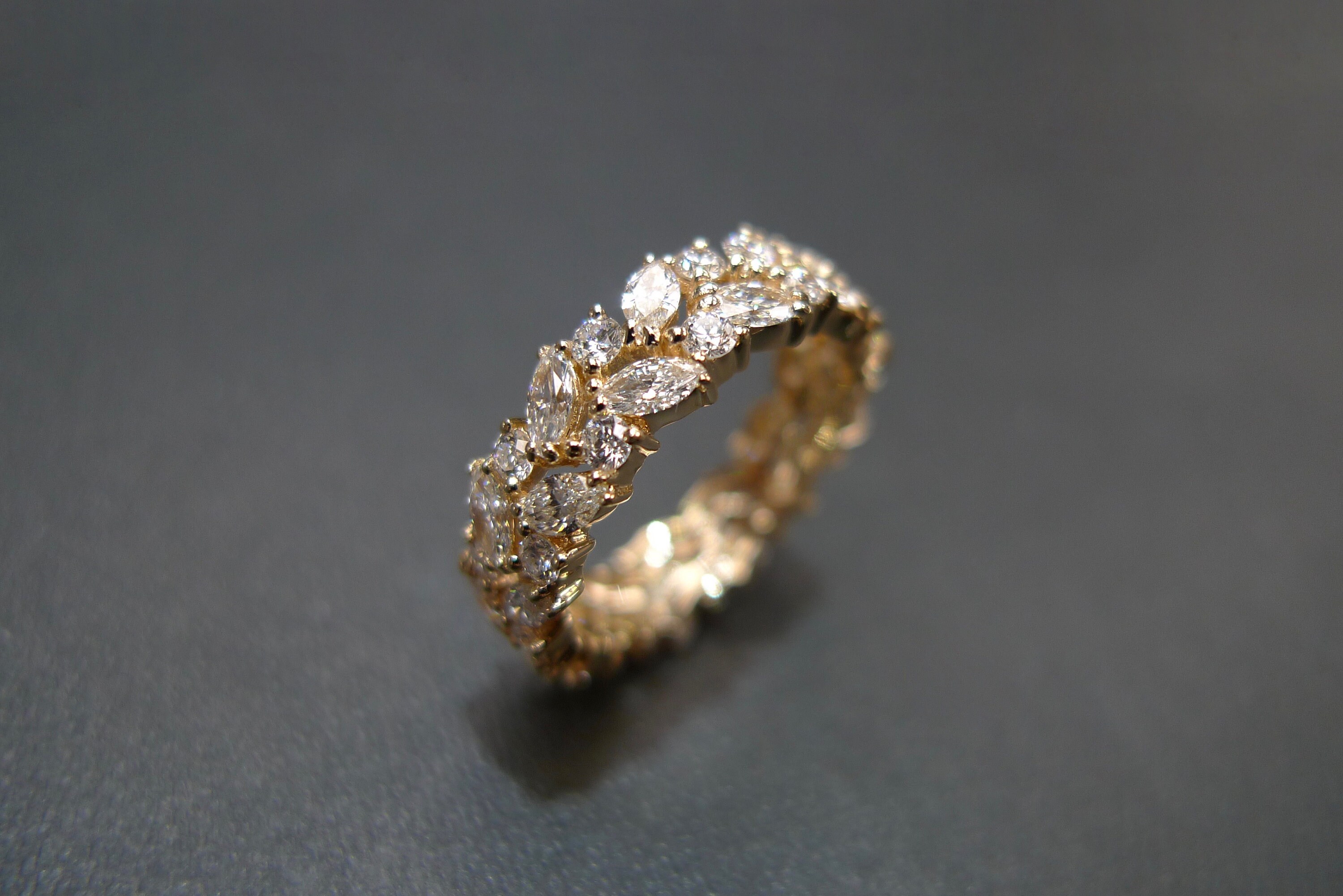 Full Eternity Marquise and Round Diamond Wedding Ring Band in 14K Solid ...