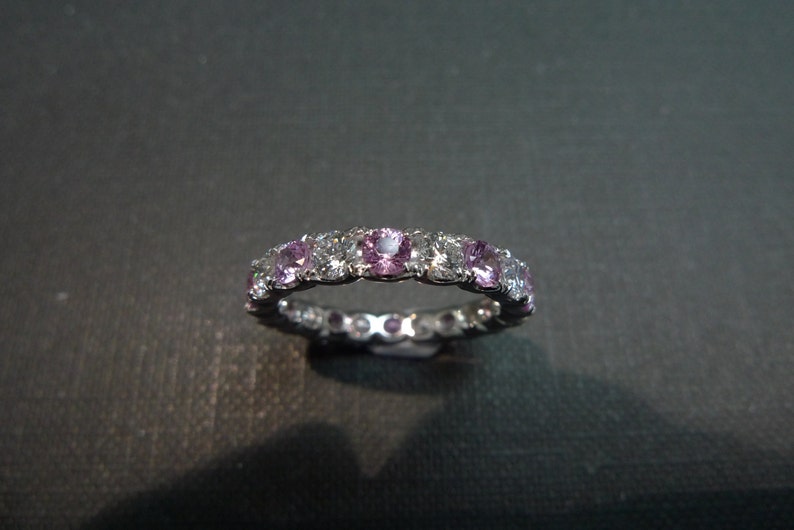 Eternity Wedding Diamond and Pink Sapphire Band Ring in 14K White Gold image 3