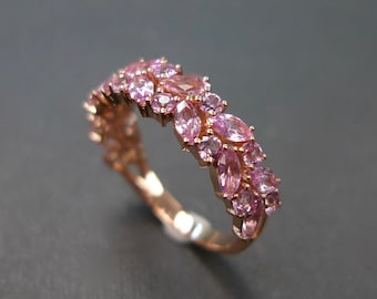 Pink Sapphire Ring / Unique Wedding Ring / Rose Gold Ring / Women Wedding Ring / Marquise Ring / Gift For Her / Anniversary Gift / Gold Ring