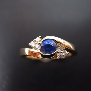 Diamonds Wedding Ring with Blue Sapphire in 14K Yellow Gold image 5