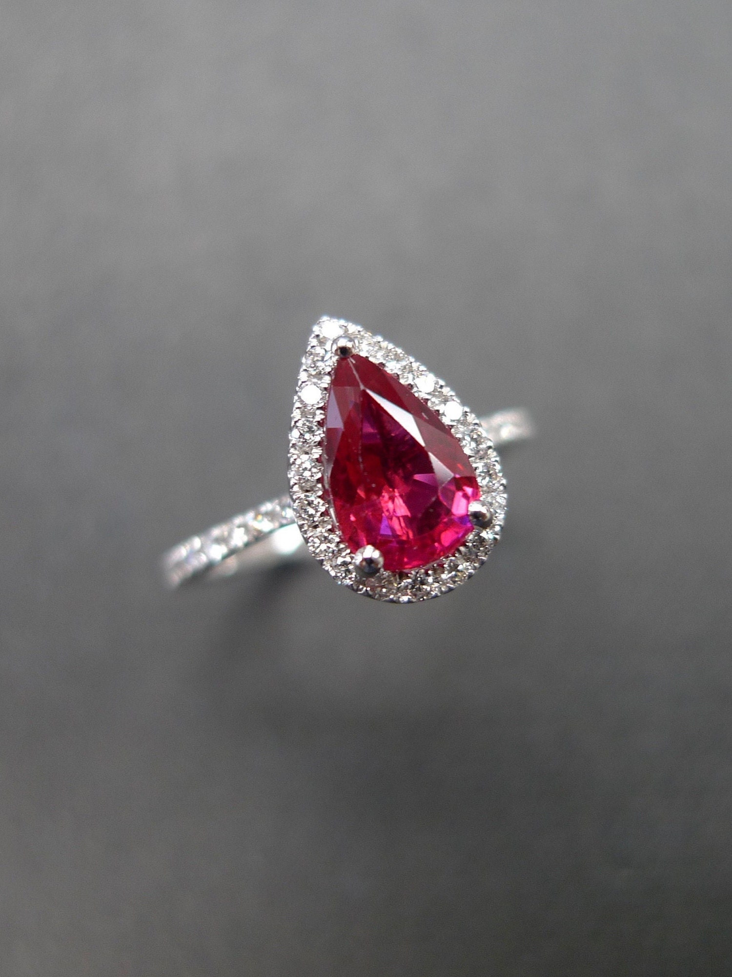 Pear Shaped Ruby Engagement Ring Rose Gold Halo Diamond Pave Ring | La More  Design