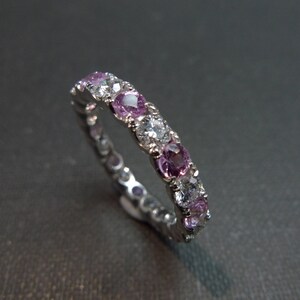 Eternity Wedding Diamond and Pink Sapphire Band Ring in 14K White Gold image 2