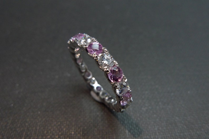 Eternity Wedding Diamond and Pink Sapphire Band Ring in 14K White Gold image 2