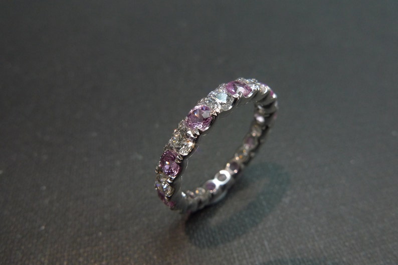 Eternity Wedding Diamond and Pink Sapphire Band Ring in 14K White Gold image 1