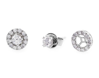 Halo Diamond Earring Stud Set with Diamond Jacket made in 18K White Gold