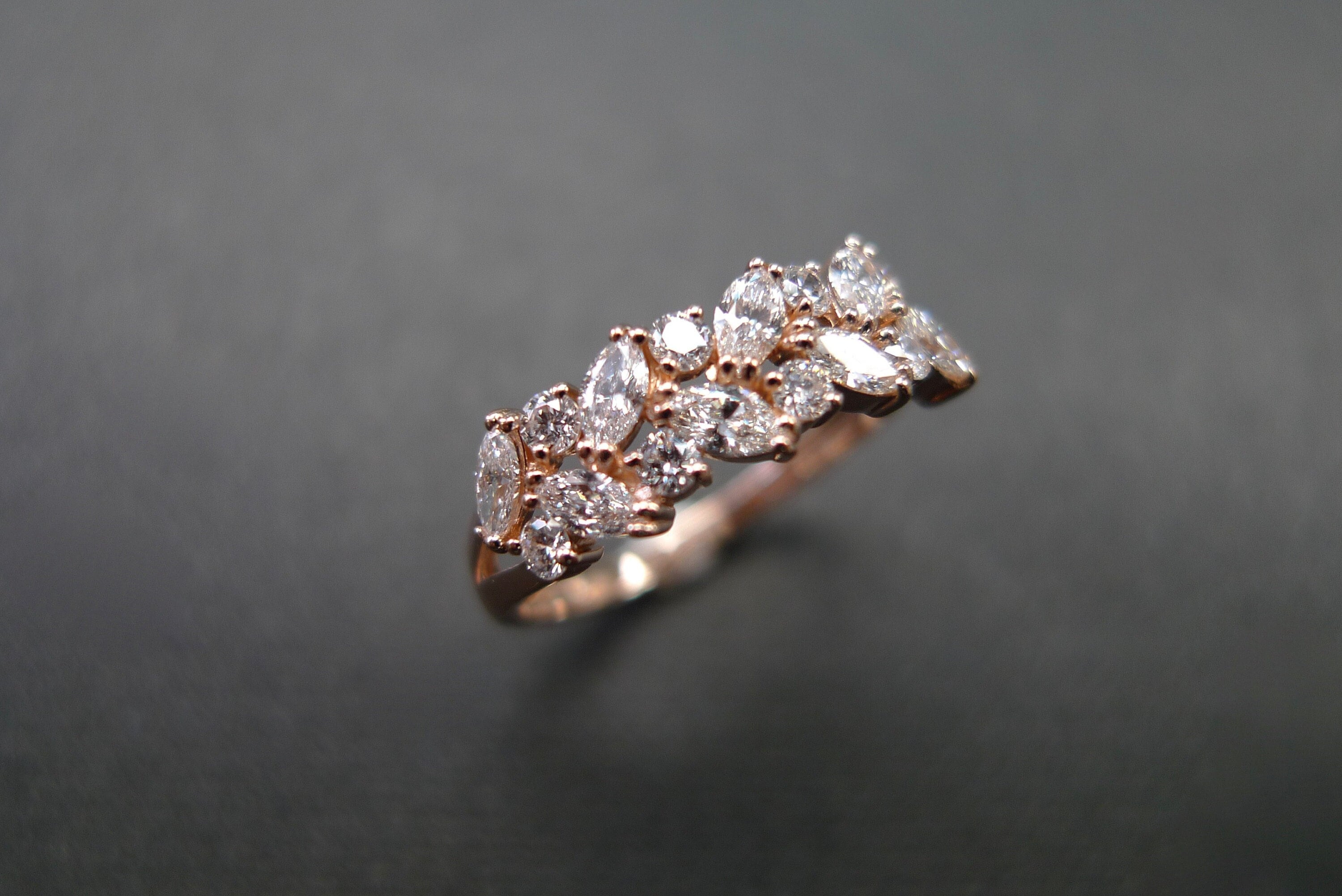 Marquise Diamond Wedding Ring Band in 14K Solid Rose Gold for Women - Etsy