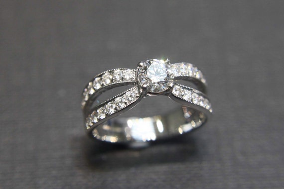 Pave Ring Vintage Engagement Ring Unique Diamond Ring in 14K