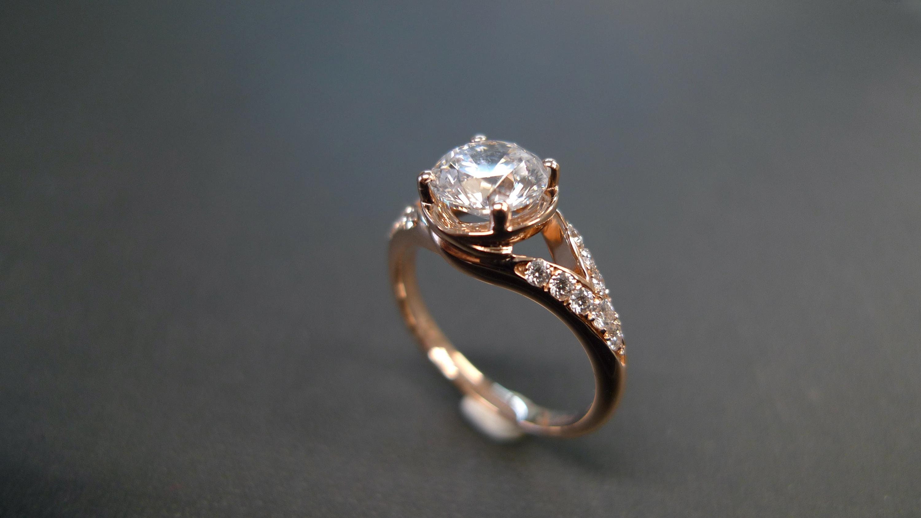 Diamond Engagement Ring in 14K Rose Gold, Handmade Jewelry Moissanite Lab Grown Diamond Ring for Women Gift