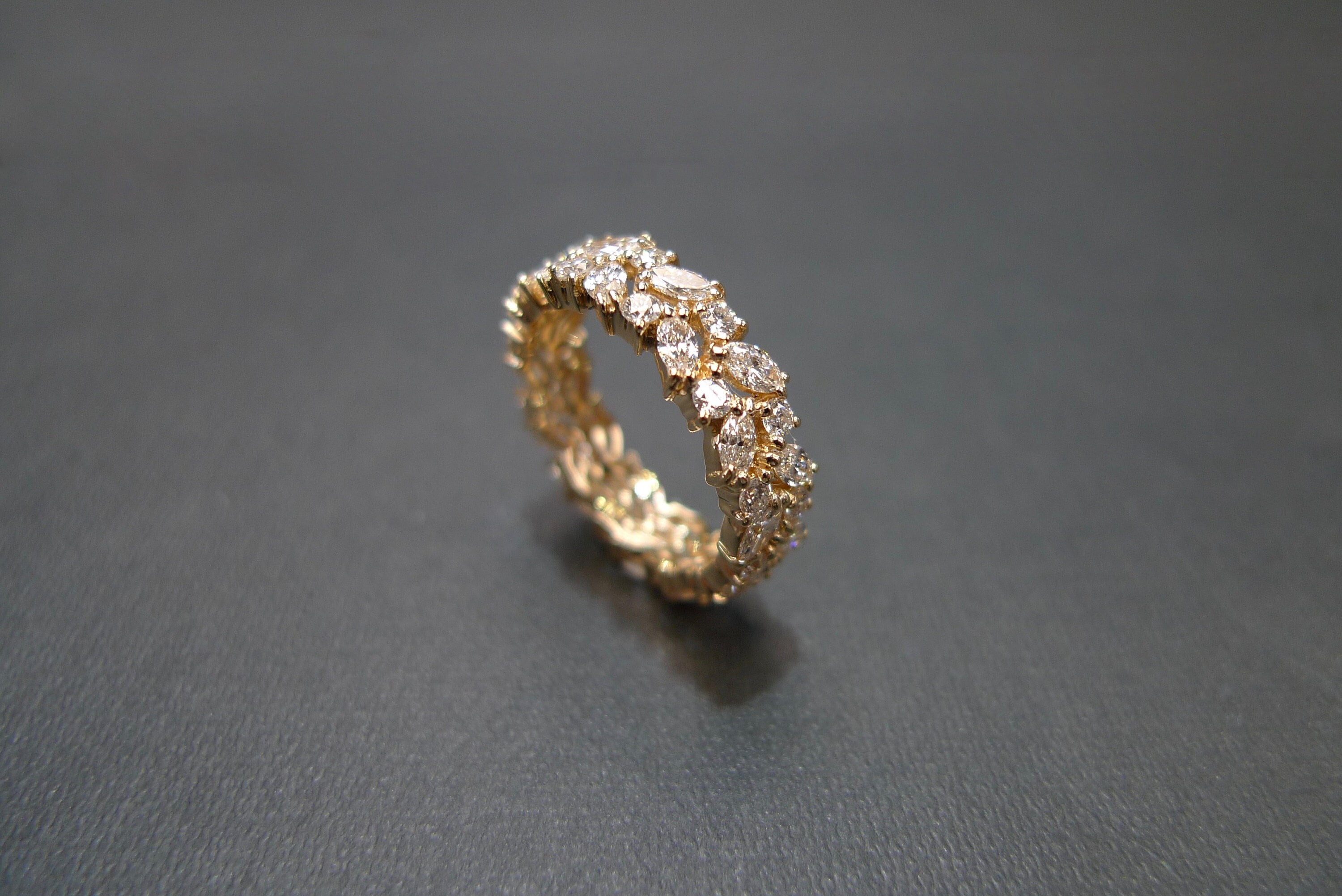Full Eternity Marquise and Round Diamond Wedding Ring Band in 14K Solid ...