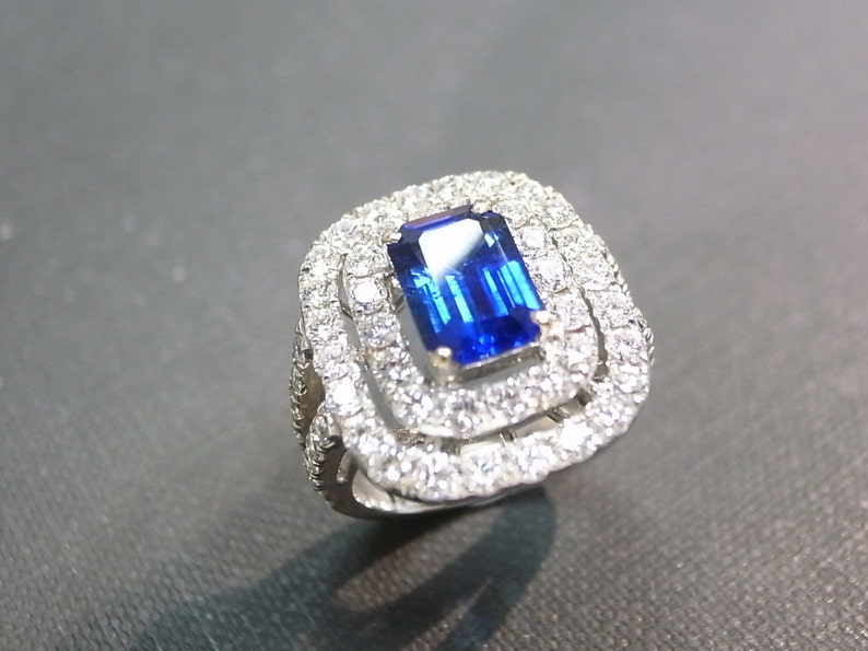 2.20ct Blue Sapphire Diamond Ring in 18K White Gold - Etsy