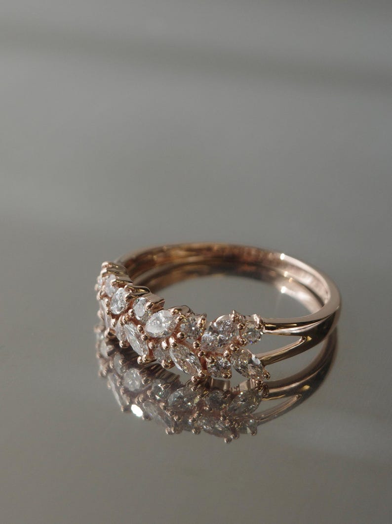 Unique rose gold marquise diamond stacking ring