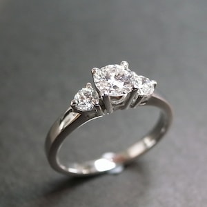 Three Stones Diamond Engagement Ring in 18K White Gold