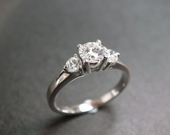 Three Stones Diamond Engagement Ring in 18K White Gold