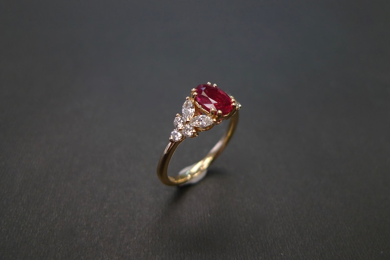 ruby ring, oval ring, marquise ring, ruby engagement ring, diamond engagement ring, unique engagement ring, marquise diamond ring, proposal ring, yellow gold ring, women engagement ring, ruby gift, ruby jewelry, gemstone jewelry, women jewelry