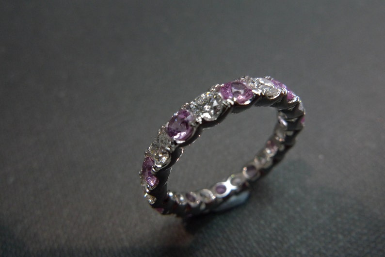 Eternity Wedding Diamond and Pink Sapphire Band Ring in 14K White Gold image 5