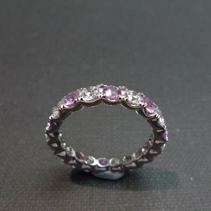 Eternity Wedding Diamond and Pink Sapphire Band Ring in 14K White Gold image 4