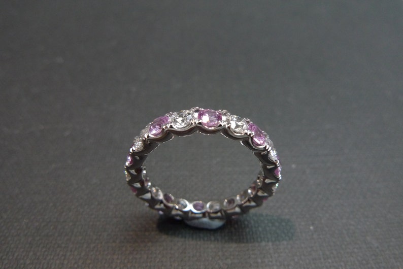 Eternity Wedding Diamond and Pink Sapphire Band Ring in 14K White Gold image 4
