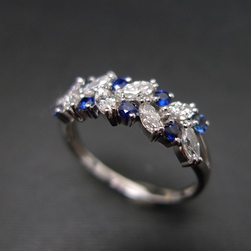 Marquise Ring Diamond Wedding Band Blue Sapphire Ring in 14K - Etsy