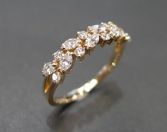 Marquise Diamond Double Row Ring in 18K Solid Gold | Unique Two Row Diamond Band | Modern Statement Ring | Fine Jewelry by HN Jewelry