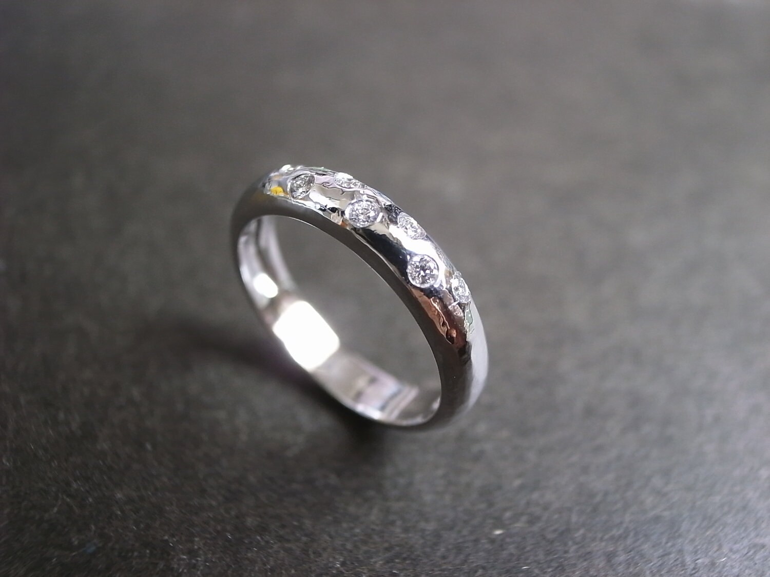 Diamond Wedding Hammered Ring in 14K White Gold Diamond Ring - Etsy