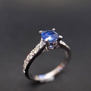 Blue Sapphire Engagement Ring in 14K Gold, Diamond Engagement Ring, Diamond Ring, Diamond Wedding Band, Blue Sapphire Ring, Sapphire Band