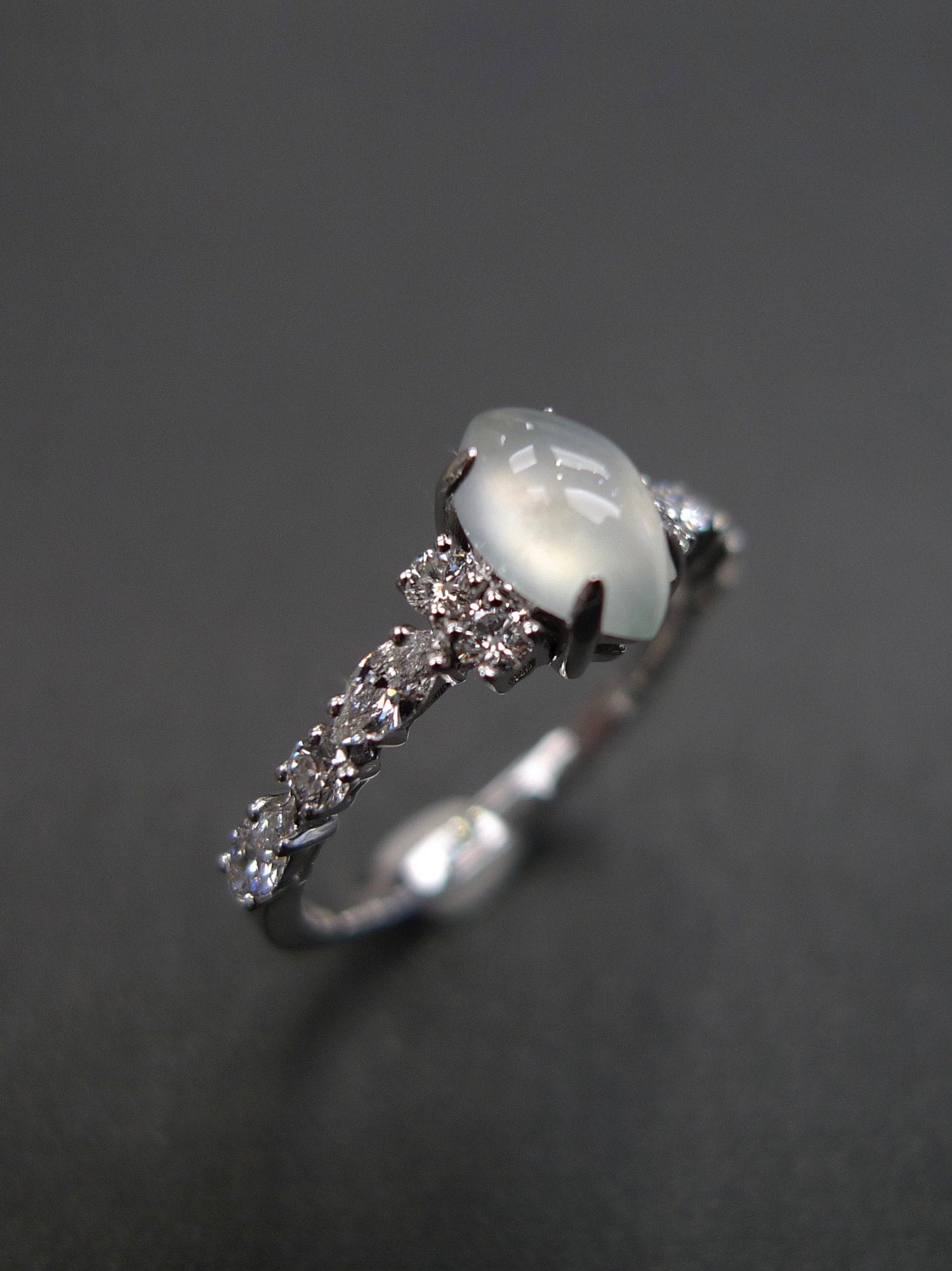 White Jade and Diamond Engagement Ring in 14K White Gold, Best Man Made Lab Grown Diamond Moissanite Stone Wedding Jewelry for Women Gift