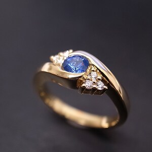 Diamonds Wedding Ring with Blue Sapphire in 14K Yellow Gold image 2