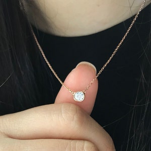 0.25ct Bezel Set Solitaire Diamond Necklace in Rose, Yellow, and White Gold, everyday necklace, Dainty Jewelry, Delicate necklace image 3