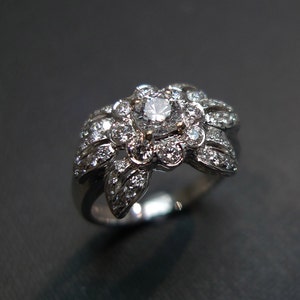 Diamond Ring in 14K White Gold, Diamond Wedding Band, Flower Ring, Diamond Engagement Ring, Diamond Band, Custom Made, Personalized Jewelry