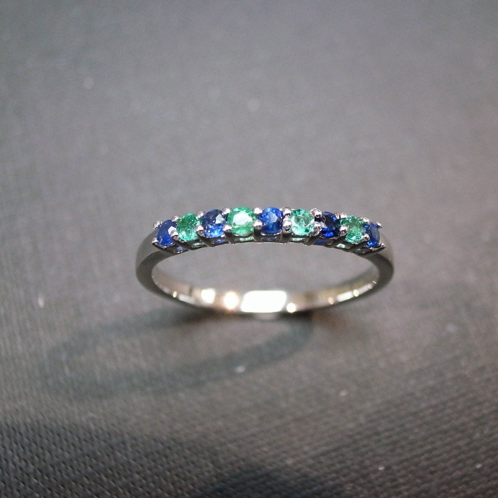 Blue Sapphire and Emerald Wedding Ring Stackable Rings in 14 - Etsy