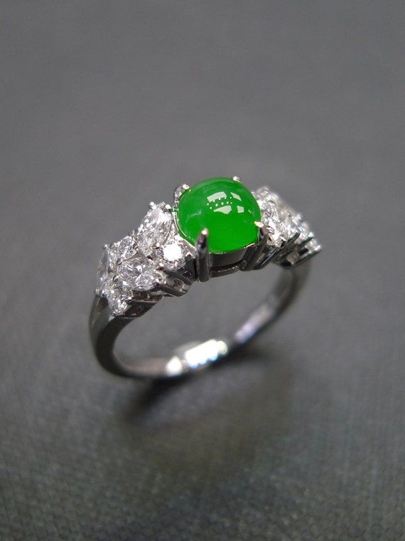 Vintage Platinum Green Jade & 0.57 TCW Diamond Cocktail Ring – Blue Ribbon  Rarities