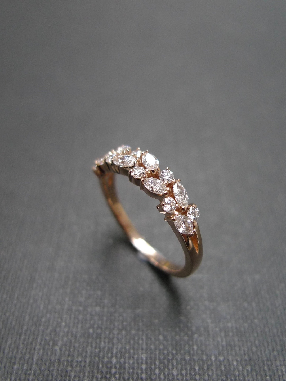 Marquise and Round Diamond Wedding Band in 14K Solid Gold | Alternating ...