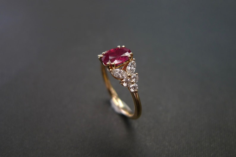 ruby engagement ring, unique engagement ring, diamond engagement ring, women engagement ring, engagement ring set, raw stone, Art Deco ring, vintage style ring, anniversary gift, gemstone jewelry, birthstone gift, birthstone ring, unique ring