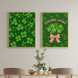 Lucky Four Leaf Clover Wall Art Set – Minimalist Printable Poster Duo | Botanical Digital Download | Positive Vibes Home Decor
