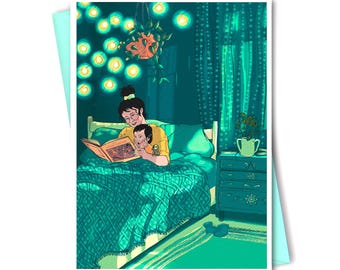 Original greeting card, Christmas postcard, turquoise blue, with matching envelope, A6 size