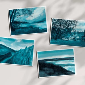 Lot de 4 cartes postales d'après mes peintures originales, aquarelles artisanales, impressions de peintures.