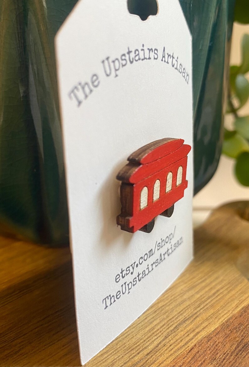 Trolley Pin Red Trolley Wooden Pin - for Hat, Jacket or Shirt - Etsy
