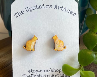 Orange Cat Earrings -  Ginger Cat Studs - White Orange Kitty Earrings -Cat Lover Gift - Hand Painted Wood Animal Jewelry.