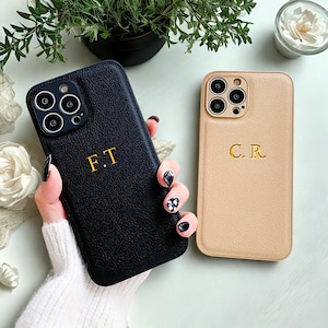 Personalized Leather iPhone Case 16 Pro Max 15 14 13 12 11 Custom Name Initials Monogram Cover Gift for Him Her Engraved Phone Case