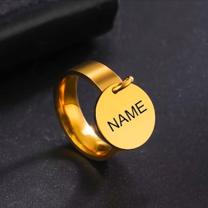 Anillo personalizado con nombre y letra: anillo minimalista de acero inoxidable, regalo único