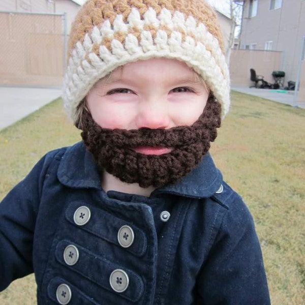 Kids ULTIMATE Bearded Beanie Warm Brown 2-Stripe