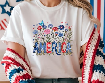 アメリカ建国250周年記念Tシャツ、花柄愛国デザイン（S～2XL、ユニセックス）