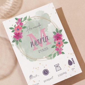 Plantilla de registro de nacimiento de bebé, plantillas de anuncios de recién nacidos, plantilla de hitos del bebé, plantilla de registro de nacimiento de bebé, impresión personalizada de nacimiento de bebé