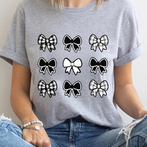 Bow Shirt, Checked Bow T-Shirt, Coquette Bow Shirt, Bow Shirt, Black Bow Shirt, Retro T-Shirt, White Bow Shirt, Casual Colors Shirt, Bow Tee