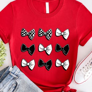 Bow Shirt, Checked Bow T-Shirt, Coquette Bow Shirt, Bow Shirt, Black Bow Shirt, Retro T-Shirt, White Bow Shirt, Casual Colors Shirt, Bow Tee