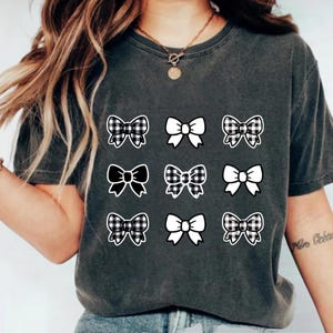 Bow Shirt, Checked Bow T-Shirt, Coquette Bow Shirt, Bow Shirt, Black Bow Shirt, Retro T-Shirt, White Bow Shirt, Casual Colors Shirt, Bow Tee
