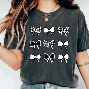 Bow Shirt, Checked Bow T-Shirt, Coquette Bow Shirt, Bow Shirt, Black Bow Shirt, Retro T-Shirt, White Bow Shirt, Casual Colors Shirt, Bow Tee